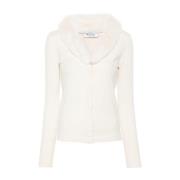 Beige Strikket Cardigan med Faux-Fur Krage