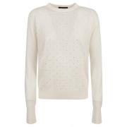 Hvit Crew Neck Sweater med Strass