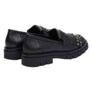 Kvinner Svarte Loafers med Pynt laget av Italiensk Ekte Skinn Er001135...