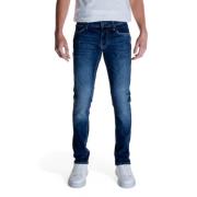 Blå Plain Herre Jeans Glidelås Knapp