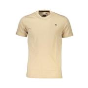 Beige Bomull T-skjorte, Slim Fit, Broderi