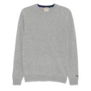 Grå Ribbestrikket Crewneck Genser