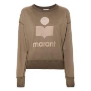 Khaki Flocked Logo Crew Neck Sweater