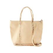 Bomull Shopper Bag Beige Rhinestener