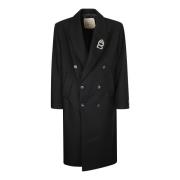 Oversized Metallic Logo Double-Breasted Coat