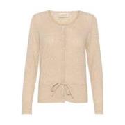 Beige Strikket Cardigan med Perleknapper