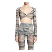 Camo V-hals Lang Erme Crop Top