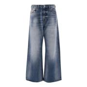 Wide Leg Denim Jeans med Vasket Effekt