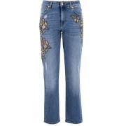 Blomster Skinny Jeans med Gyldne Garn