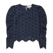 Brodert Navy Topp med Puff-ermer