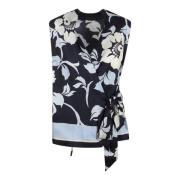 Blomster Silke V-Hals Wrap Skjorte