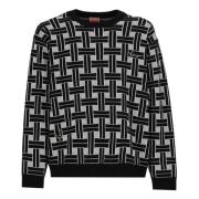 Sort Crew Neck Sweater Veve Mønster