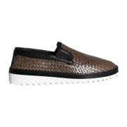 Brun Svart Skinnvevd Loafers