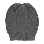 Grå Cashmere Silke Beanie Cap Paillettes