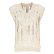 Beige Paljett Strikket Vest