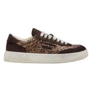 Lav Glitter Sneakers med Brun Semsket Skinn