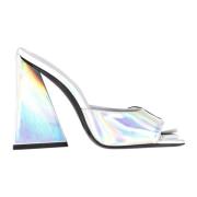 Iridescent Sølv Skinn Mules