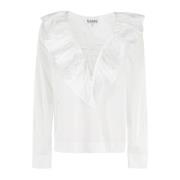 Ruffle V-hals Bluse