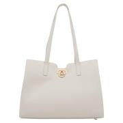 Lys Beige Skinn Shopper Bag med Gull Hardware