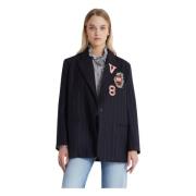 Stripete Blazer med Emblem Lukking