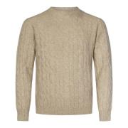 Beige Cable-Knit Crewneck Sweater Aw24