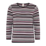 Stripete 3/4 Erme Pullover Bluse Grå/Bourg