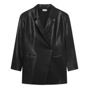 Sort Imitert Skinn Boxy Blazer