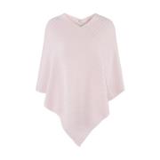 Rosa Cashmere Kabel Poncho Strikket