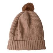 Brun Strikket Pelsball Vinter Beanie Lue