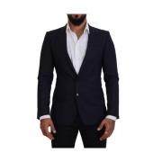 Blå Ull Slim Fit Formell Blazer