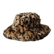 Leopard Bøttehatt Brun Pels