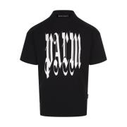 Svart Gothic Logo Print T-skjorte