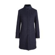 Navy Haust High Collar Boucle Coat Outdoor Wear