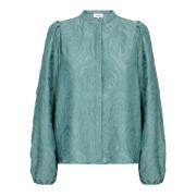 Mørk Jade Blomster Brodert Bluse