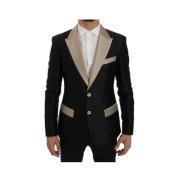 Svart Beige Silkeblazer Slim Fit