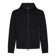 Svart Zip-Up Hoodie med Corduroy Trim