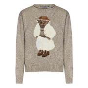 Beige Sweater med Polo Bear Intarsia