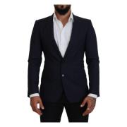 Blå Ull Slim Fit Formell Kåpe Blazer