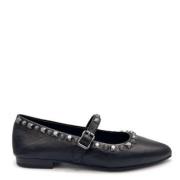 Sorte studded skinn ballerina sko