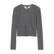 Sort Houndstooth Langermet Kjole