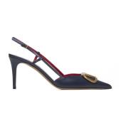 Marineblå Skinn Slingback Pumps