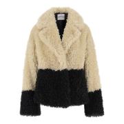 Faux Fur Revers Jakke Fargeblokk Design