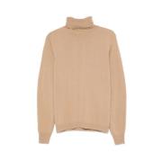 Beige Turtleneck Sweater med Fin Strikk