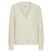 Beige Fuzzy Strikket V-Hals Cardigan