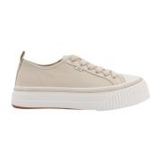 Beige Canvas Sneakers Snøring Design