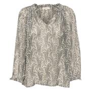 Bluse med Paisley Print og V-Hals