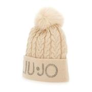 Pom-Pom Strikket Beige Lue