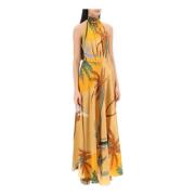 Silke Palm Print Maxi Kjole