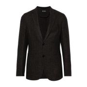 Blå Houndstooth Lin-Ull Blazer