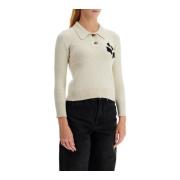 Bomull Ull Polo Pullover Brodert Logo